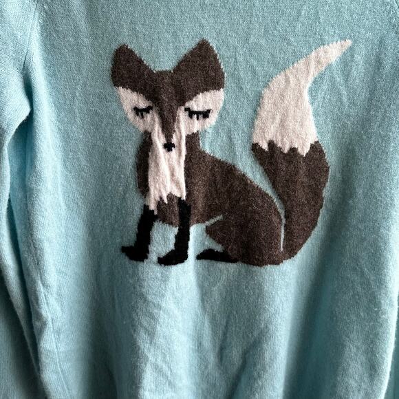 Aqua Cashmere Fox Intarsia Crewneck Sweater - Picture 4 of 9